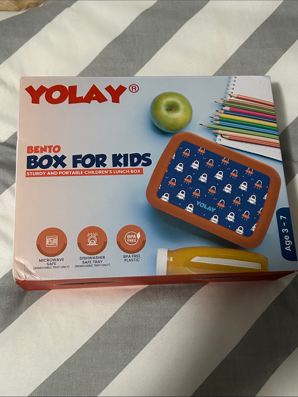 OLAY Kids Bento Lunch Box - Orange Rim with Blue Patterned Lid